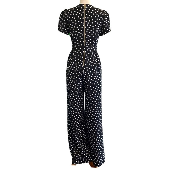 Calvin Klein Tulip Puff Sleeve Polka Dot Wide Leg Belted Knit Jumpsuit Size 4 - Picture 4 of 7
